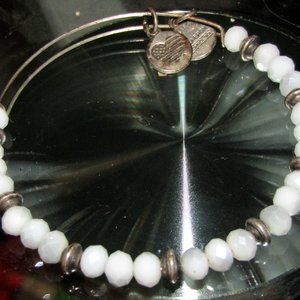 Vintage Alex & Ani Silver & Light Green Glass Charms Bracelet Expandable